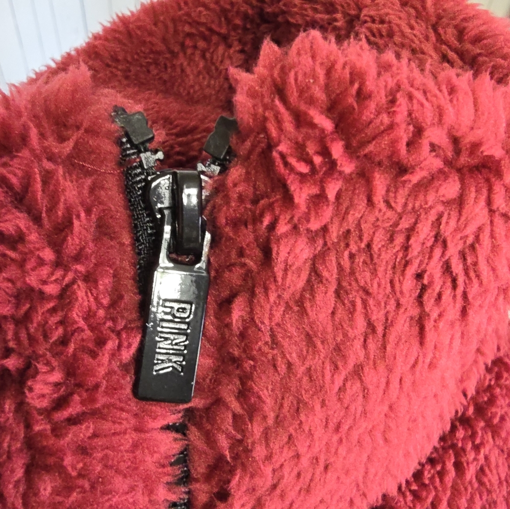 PINK Victoria's Secret Sherpa Teddy Jacket Full Zip Maroon VS Sweater New XL - Picture 3 of 16